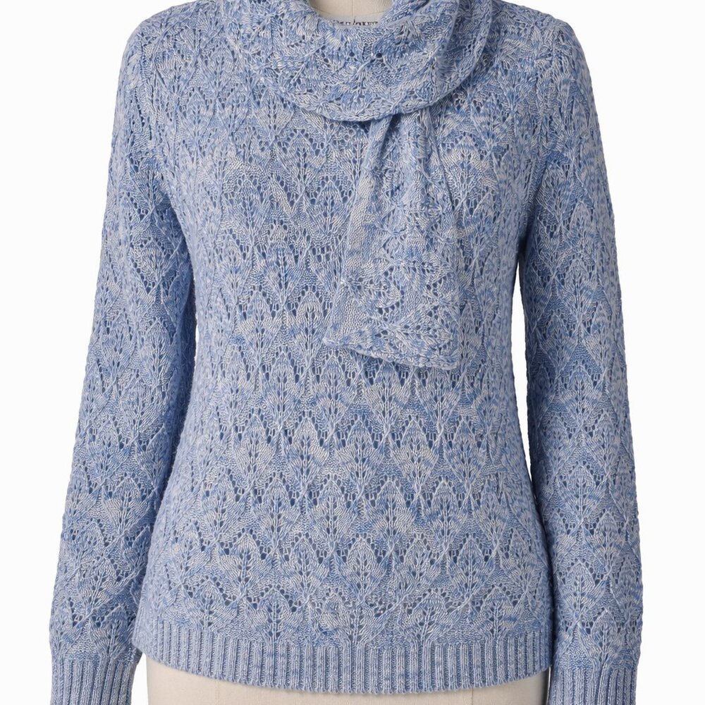 Alfred Dunner Petite Small Blue Lace Knit Cowl Neck Sweater PS